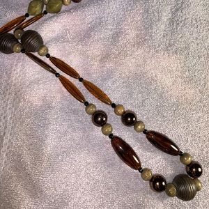 Glass bead bronze embellished necklace